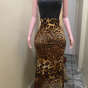 Elegant Strapless Leopard Print Dress